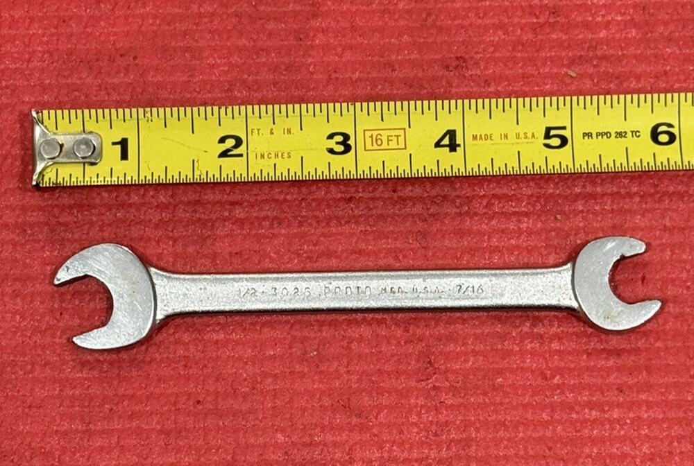 Vintage PROTO Tools 3025, SAE 1/2" X 7/16" Double Open-End Wrench Made in USA